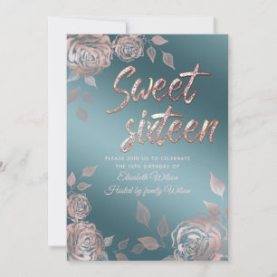 Elegante Rose Gold Rose 16 . Geburtstag Einladung
