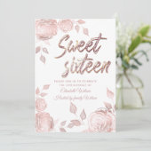 Elegante Rose Gold Rose 16 . Geburtstag Einladung (Stehend Vorderseite)