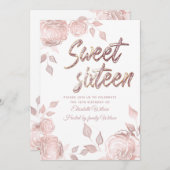 Elegante Rose Gold Rose 16 . Geburtstag Einladung (Vorne/Hinten)