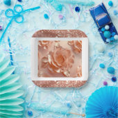 Elegante Rose Gold Rose Glitzer Paper Plate Pappteller (Party)