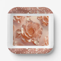 Elegante Rose Gold Rose Glitzer Paper Plate
