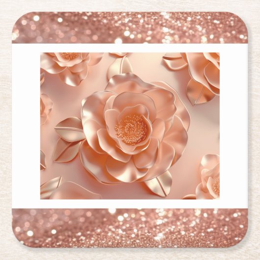 Elegante Rose Gold Rose Glitzer Paper Untersetzer (Vorderseite)