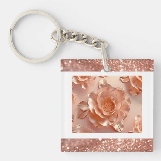 Elegante Rose Gold Rose Glitzer Schlüsselring (Vorderseite)