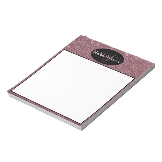 Elegante Rose Gold-Schrift auf schwarzem Notepad Notizblock (Rotiert)