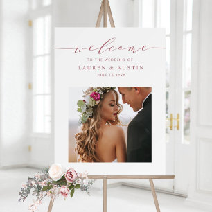 Elegante Rose-Gold-Schrift-Foto-Hochzeitsbegrüßung Poster