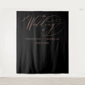 Elegante Rose Gold Script Calligraphy Black Weddin Wandteppich (Vorderseite)