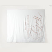 Elegante Rose Gold Script Calligraphy White Weddin Wandteppich (Vorderseite (Horizontal))