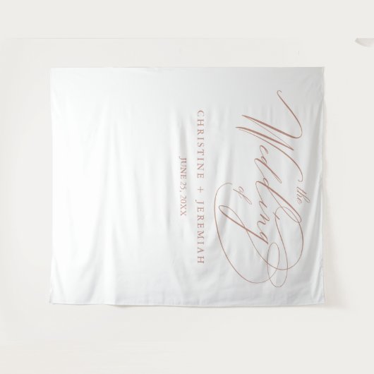 Elegante Rose Gold Script Calligraphy White Weddin Wandteppich (Vorderseite (Horizontal))