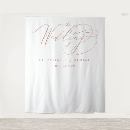 Elegante Rose Gold Script Calligraphy White Weddin Wandteppich (Vorderseite)