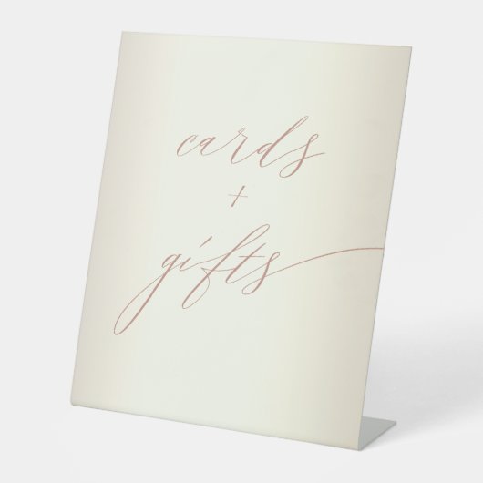 Elegante Rose Gold Script Champagnerkarten Hochzei Sockelschild (Vorderseite)