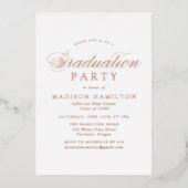 Elegante Rose Gold Script Foto Graduation Party Folieneinladung (Vorderseite)