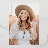 Elegante Rose Gold Script Foto Graduation Party Folieneinladung (Rückseite)