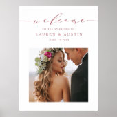 Elegante Rose Gold Script Foto Hochzeit Willkommen Poster (Vorne)