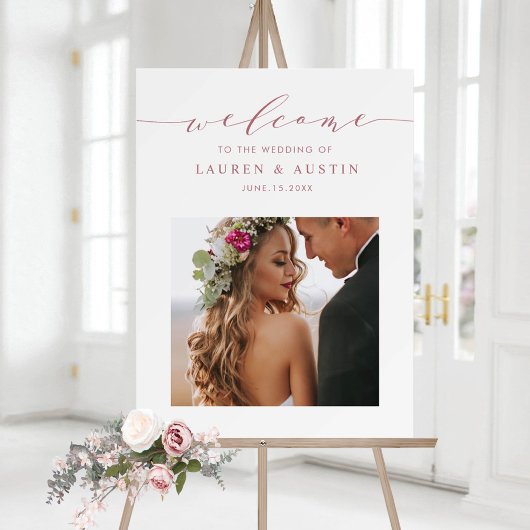 Elegante Rose Gold Script Foto Hochzeit Willkommen Poster