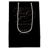 Elegante Rose Gold Script Hochzeit Danke Medium Mittlere Geschenktüte (Rückseite)