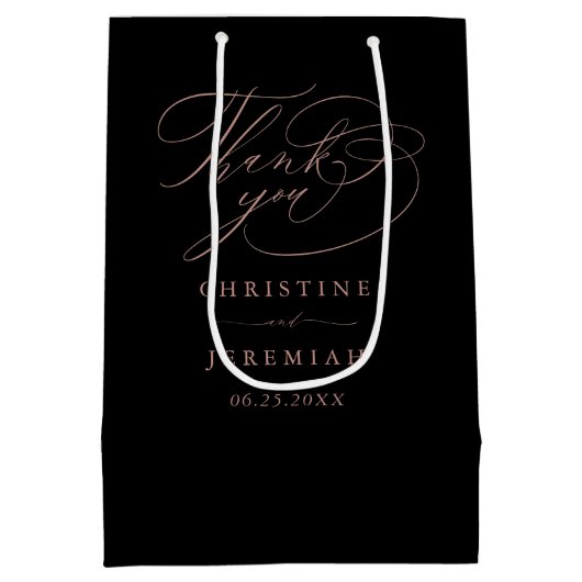 Elegante Rose Gold Script Hochzeit Danke Medium Mittlere Geschenktüte (Rückseite)