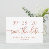 Elegante Rose Gold-Script-Hochzeit speichern das D Einladung (Stehend Vorderseite)