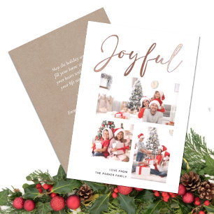 Elegante Rose Gold Script JOYFUL Modernes Beige Fo Folien Feiertagskarte