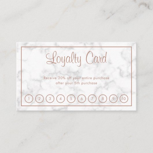 Elegante Rose Gold Script Modernes Marmorgeschäft Treuekarte (Vorderseite)