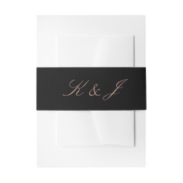 Elegante Rose Gold Script Monogram Black Wedding Einladungsbanderole