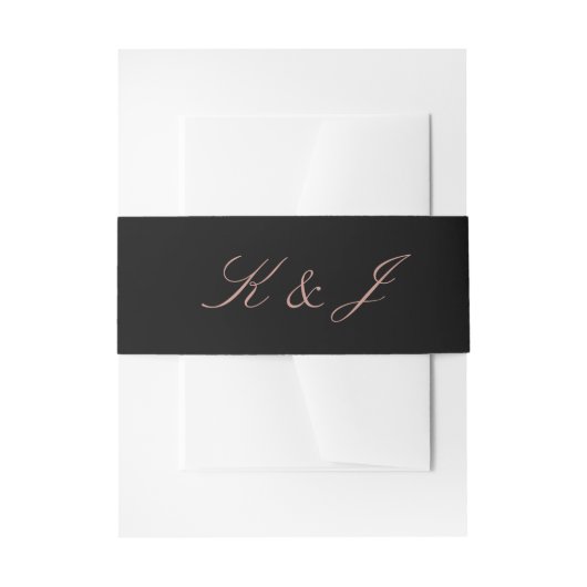 Elegante Rose Gold Script Monogram Black Wedding Einladungsbanderole (Vorderseite Beispiel)