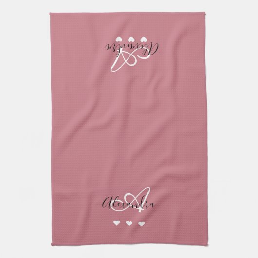 Elegante Rose Gold Script Name Monogram Girly Geschirrtuch (Vertikal)