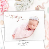 Elegante Rose Gold Script New Baby Foto Vielen Dan Dankeskarte