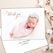 Elegante Rose Gold Script New Baby Foto Vielen Dan Dankeskarte
