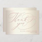 Elegante Rose Gold Script Shiny Champagne Wedding Dankeskarte (Vorne/Hinten)