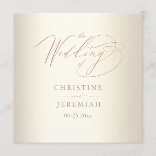 Elegante Rose Gold Script Shiny Champagne Wedding Programm (Vorderseite)