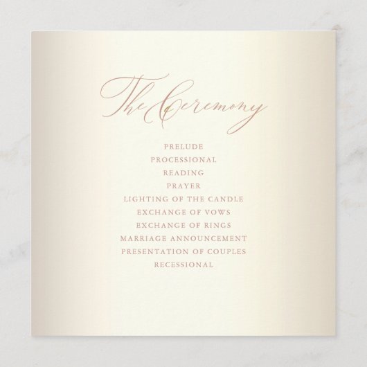 Elegante Rose Gold Script Shiny Champagne Wedding Programm (Rückseite)