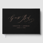 Elegante Rose Gold Script Typografy Black Wedding Gästebuch (Vorderseite)