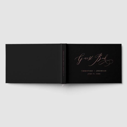 Elegante Rose Gold Script Typografy Black Wedding Gästebuch (Voll)