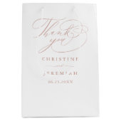 Elegante Rose Gold Script White Wedding Vielen Dan Mittlere Geschenktüte (Vorderseite)