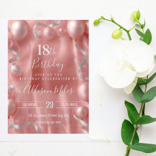 Elegante Rose Gold & Silber-Ballon 18. Geburtstag Einladung