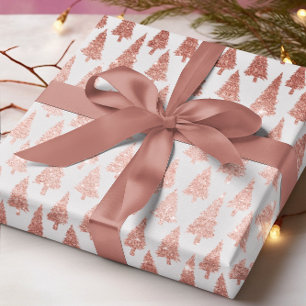 Elegante Rose Gold & Silber Weihnachtsbaummuster Geschenkpapier