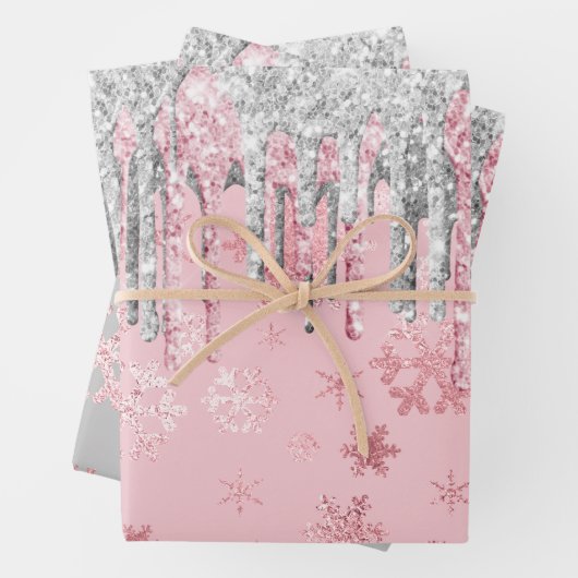 Elegante Rose Gold Silberne Weihnachtsschneeflocke Geschenkpapier Set (Beispiel)