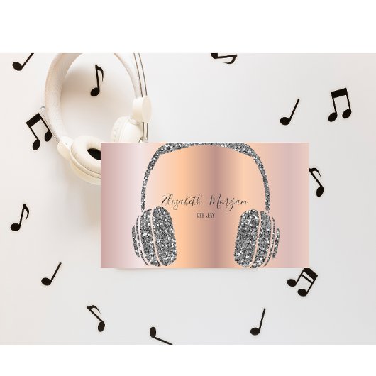 Elegante Rose Gold Silver Glitzer Headphone DJ Visitenkarte