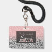 Elegante Rose Gold Silver Glitzer Leopard Print Ausweis (Vorderseite mit Lanyard)