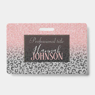 Elegante Rose Gold & Silver Glitzer Leopard Print Ausweis