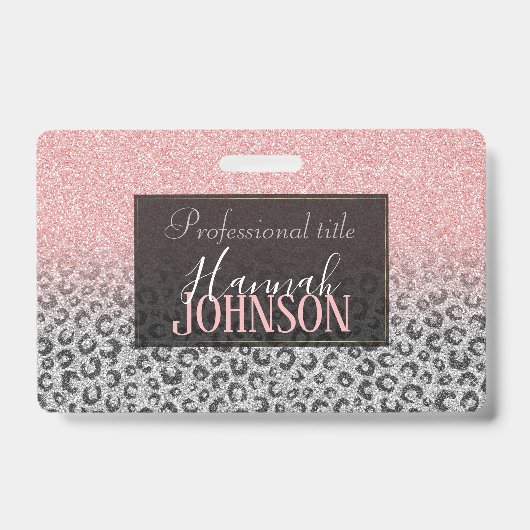Elegante Rose Gold Silver Glitzer Leopard Print Ausweis (Vorderseite)
