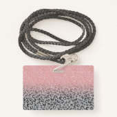 Elegante Rose Gold Silver Glitzer Leopard Print Ausweis (Rückseite mit Schlüsselband)