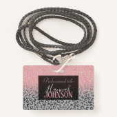 Elegante Rose Gold Silver Glitzer Leopard Print Ausweis (Vorderseite mit Schlüsselband)