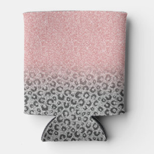 Elegante Rose Gold & Silver Glitzer Leopard Print Dosenkühler