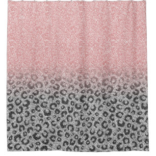 Elegante Rose Gold Silver Glitzer Leopard Print Duschvorhang
