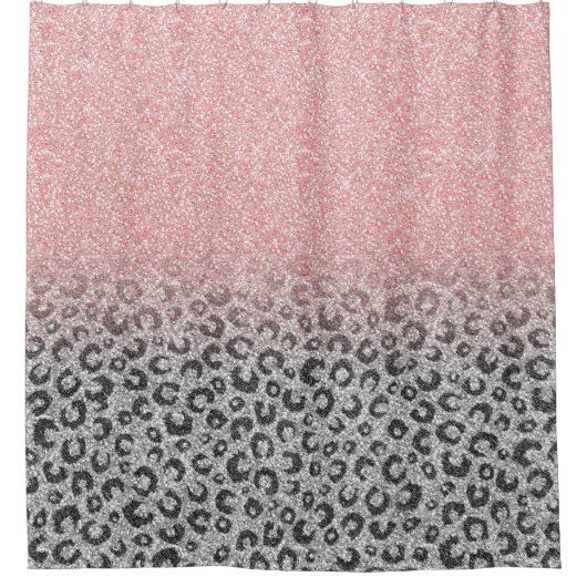 Elegante Rose Gold Silver Glitzer Leopard Print Duschvorhang (Vorderseite)