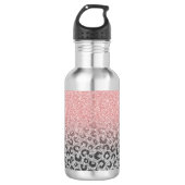 Elegante Rose Gold Silver Glitzer Leopard Print Edelstahlflasche (Vorderseite)