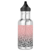 Elegante Rose Gold Silver Glitzer Leopard Print Edelstahlflasche (Rechts)