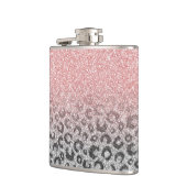 Elegante Rose Gold Silver Glitzer Leopard Print Flachmann (Links)