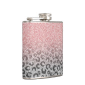 Elegante Rose Gold Silver Glitzer Leopard Print Flachmann (Rechts)